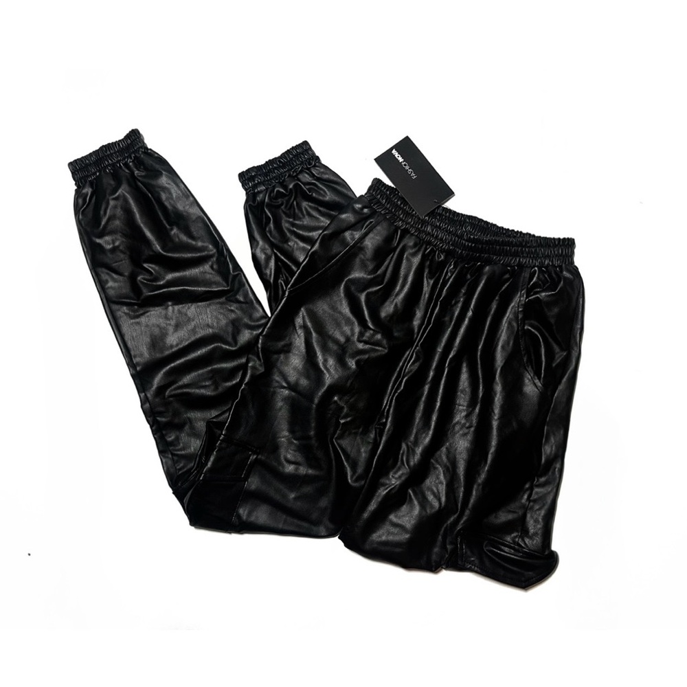 FASHION NOVA Black Faux Leather Joggers